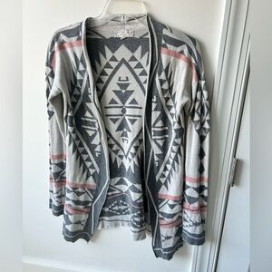 Pink Republic Tribal Aztec Geometric Cardigan in Gray and Pink